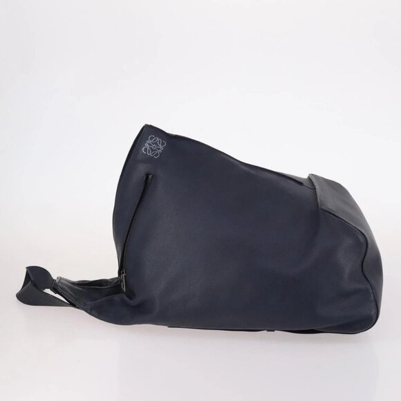 LOEWE Anagram Anton Backpack Leather Navy Silver Auth bs28942 - Picture 7 of 16